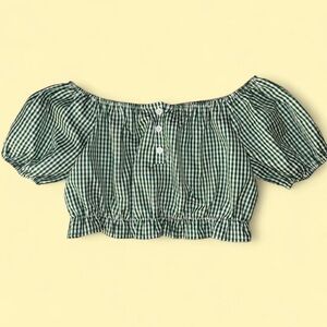 Green Gingham Off-Shoulder Top